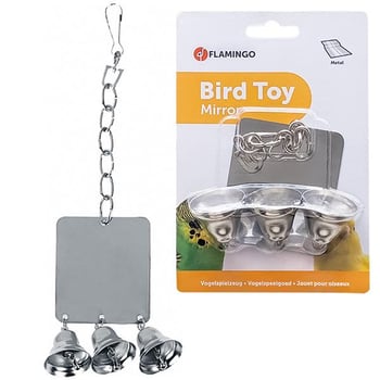 Flamingo Mirror & 3 Bells Квадратне дзеркало з дзвіночками для папуг