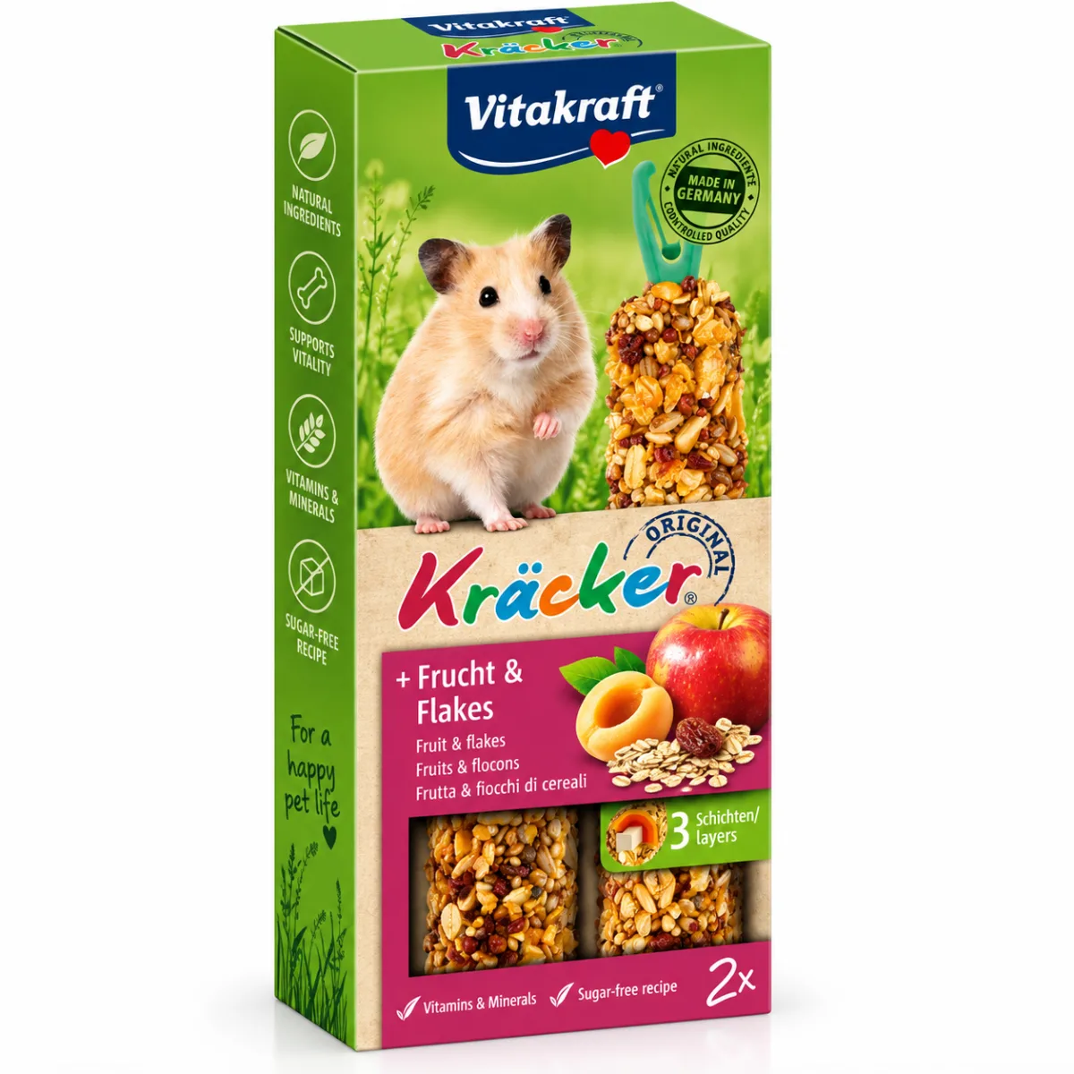 Крекери-ласощі з фруктами та пластівцями для хом’яків Vitakraft Kräcker Original Frucht Flakes, 112 г, 2 шт.
