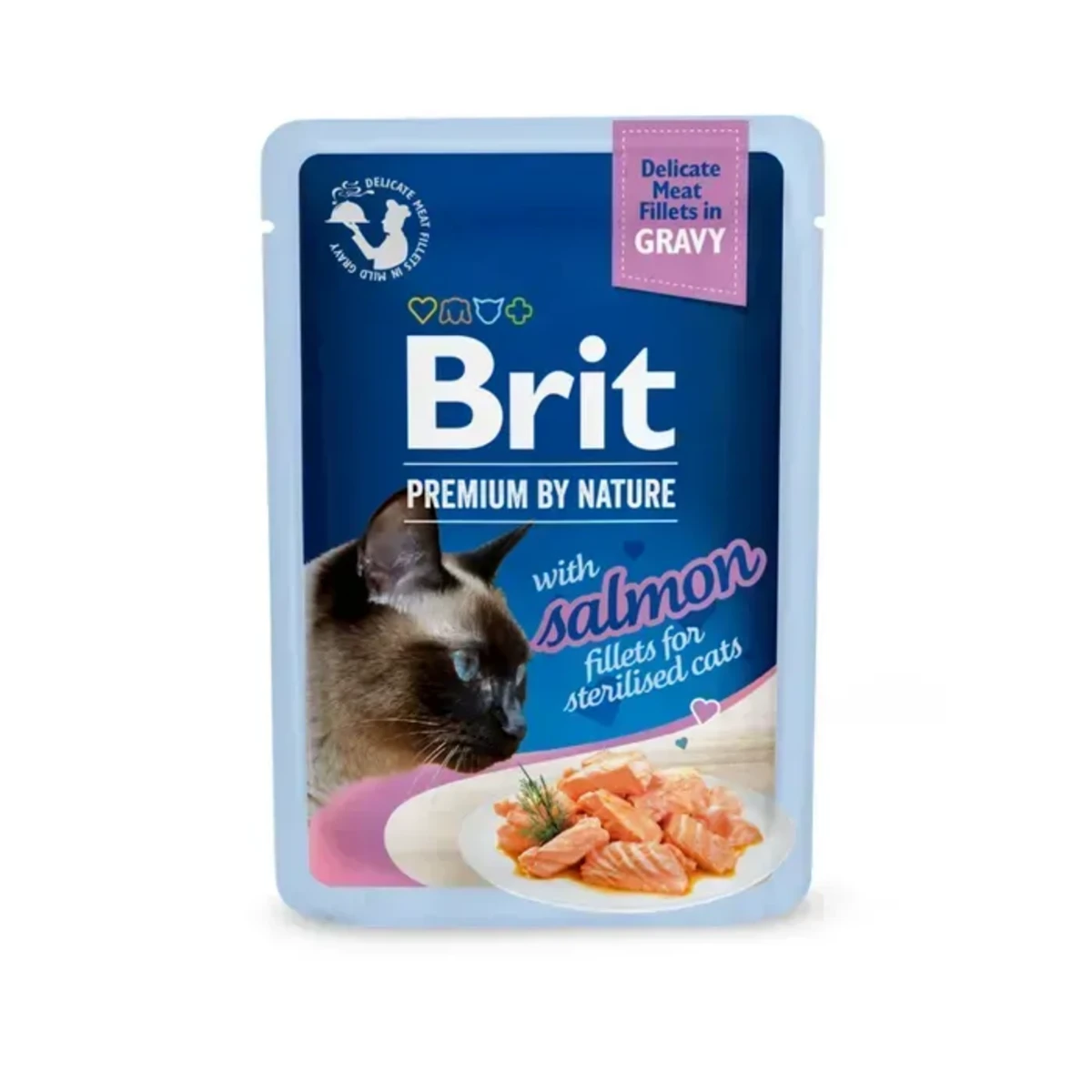 Корм вологий Brit Premium Delicate Fillets in Gravy Salmon For Sterilised для стерилізованих котів, філе в соусі лосось 85 г