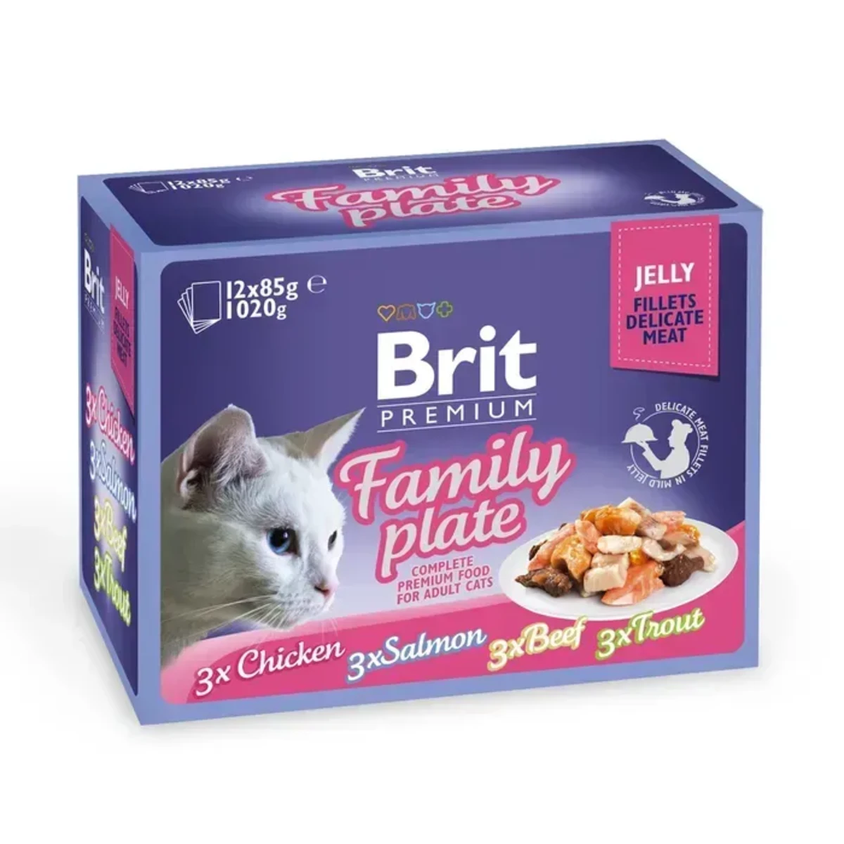 Корм вологий Brit Premium Cat Family Plate Jelly pouches набір паучів для котів сімейна тарілка в желе 12 шт х 85 г