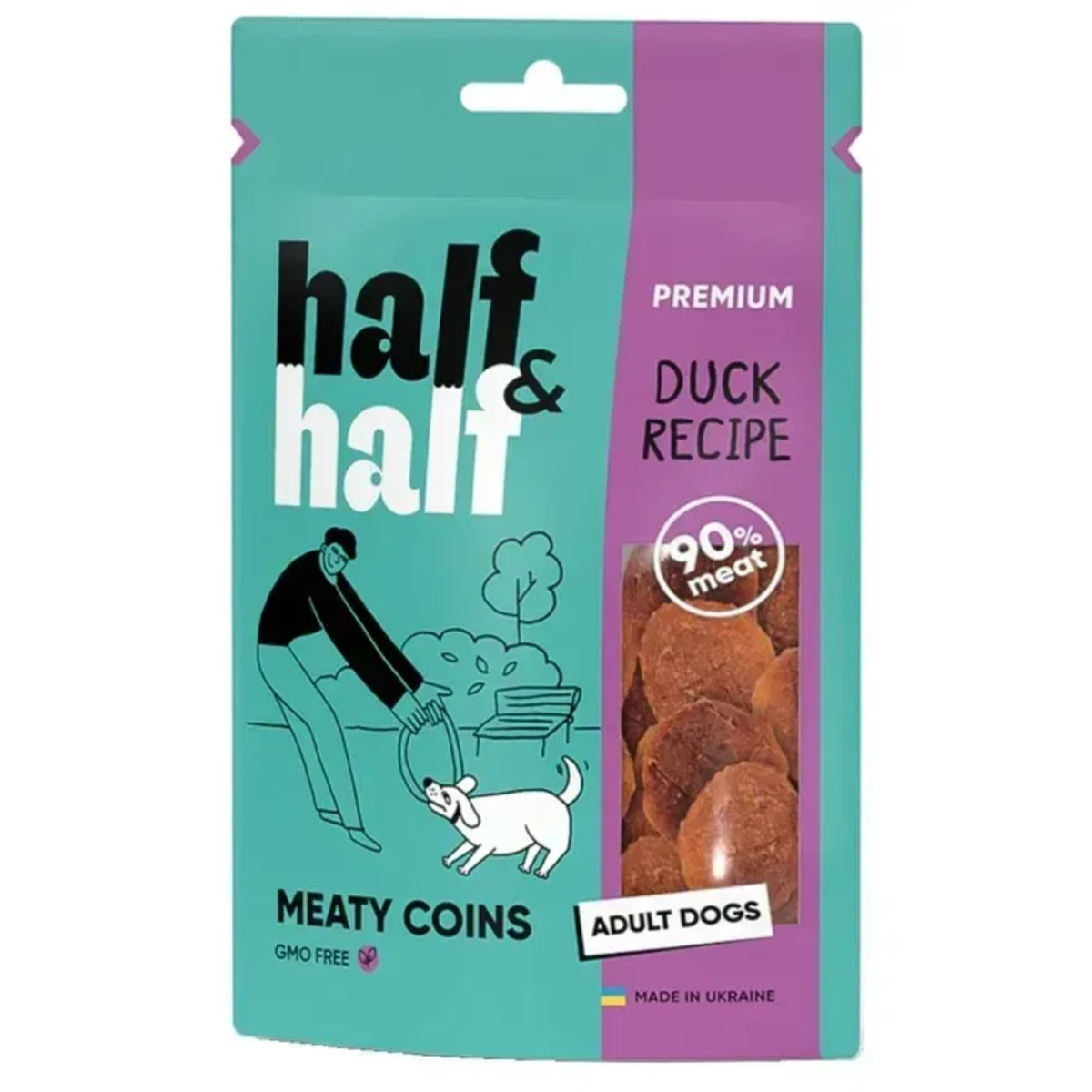 Ласощі Half&Half м'ясні монетки для собак із качкою 100 г
