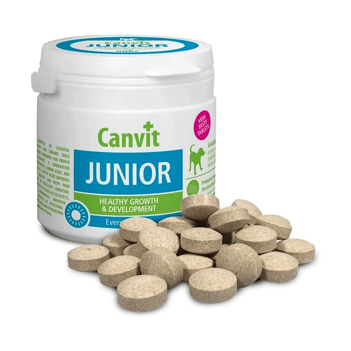 Вітаміни для цуценят і молодих собак Canvit Junior для здорового росту, розвитку, міцного імунітету та правильного формування кісток і суглобів