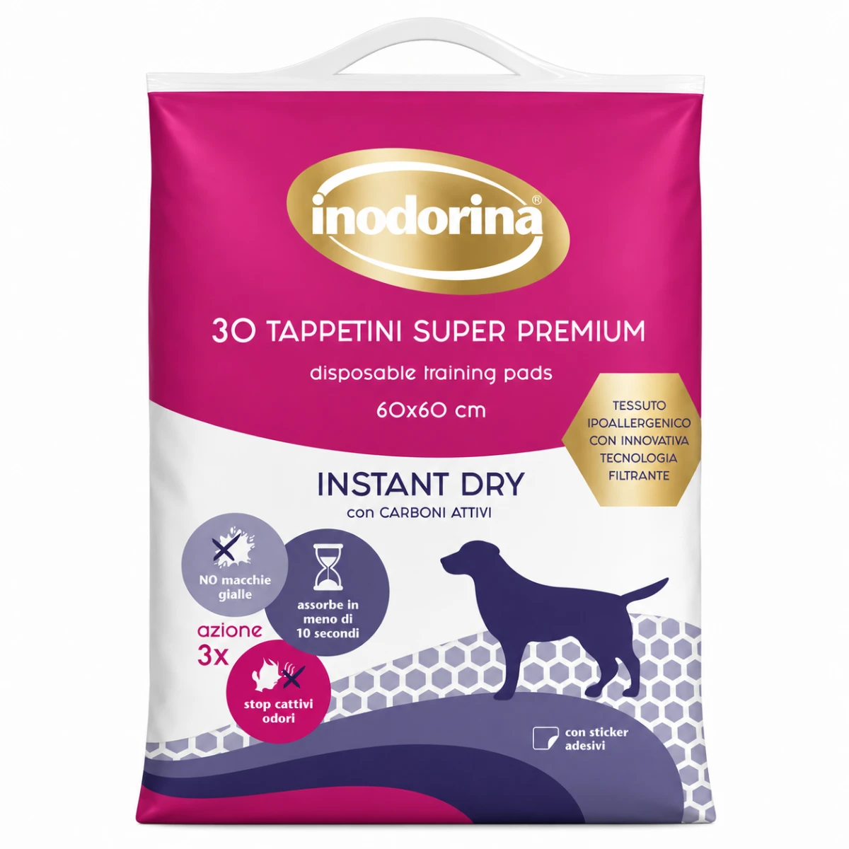 Inodorina Training Pads Instant Dry - Швидкопоглинаючі пелюшки з активованим вугіллям, 60х60 см, 30 шт